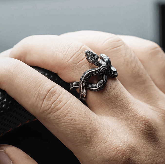 Snake dark punk three dimensional ring