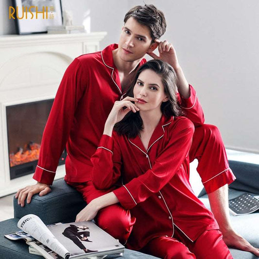 J&Q Christmas couples matching silk pijamas